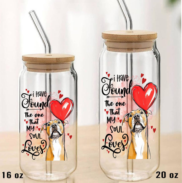 Dog Boxer Found My Love Valentine Can Glass