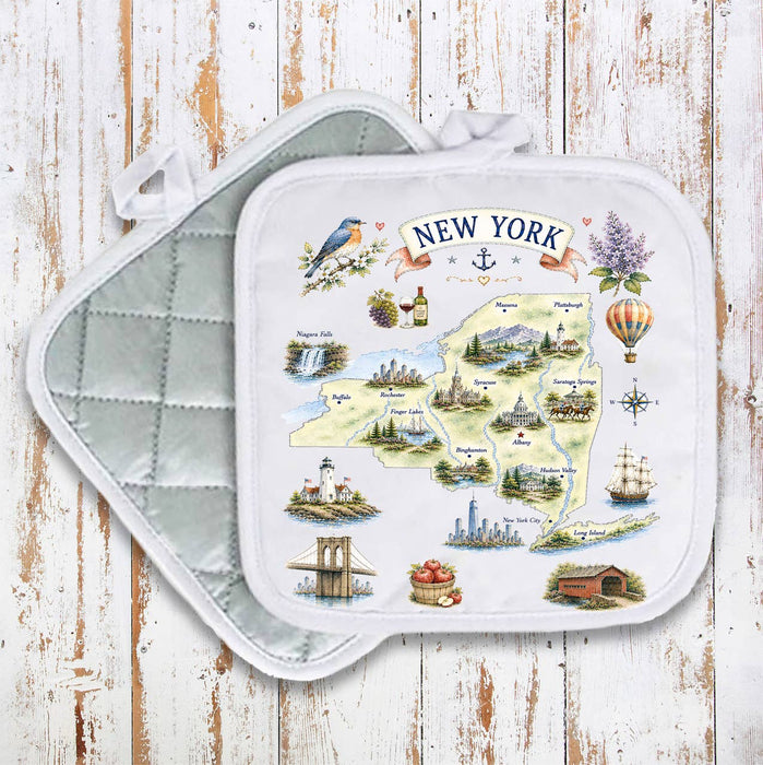 New York State Map Landmark Pot Holder