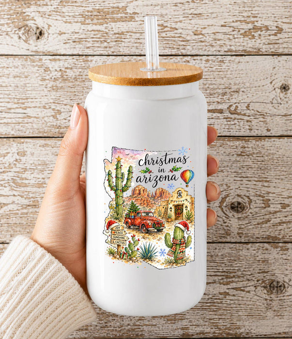 Christmas in Arizona State Map Glass Cup
