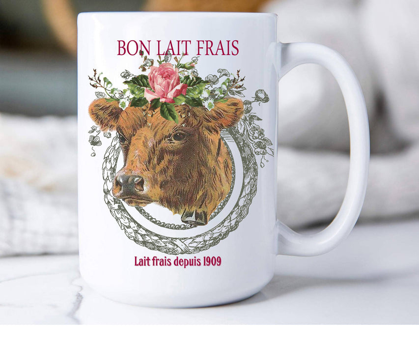 Country Vintage French Farm Cow Coffee Mug
