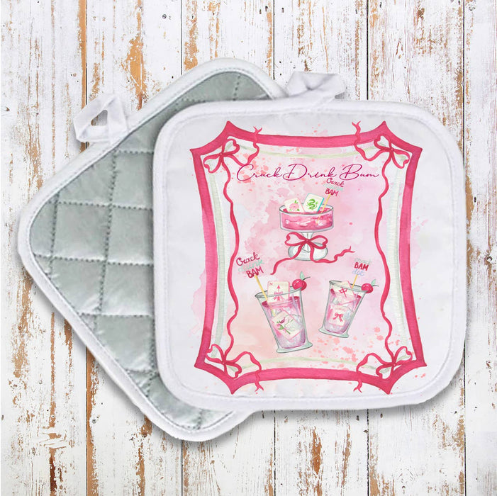 Mahjong Crack Drink Bam pink Pot Holder Oven Mitt
