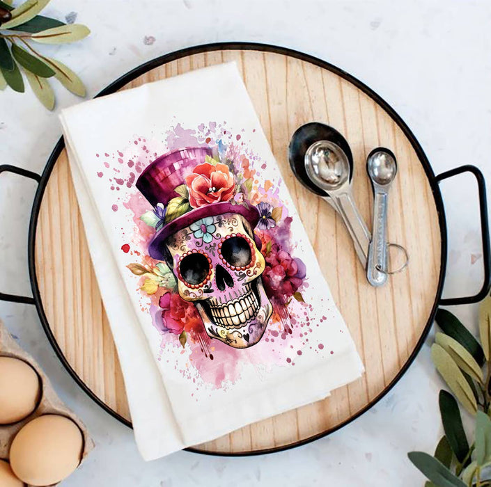Day of the Dead Sugar Skull Top Hat Tea Towel