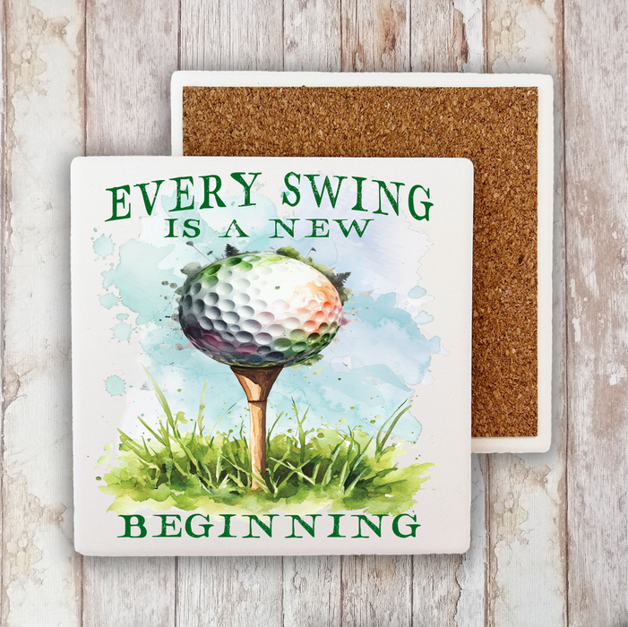 Golf Every Swing is a New Beginning Stone Coaster