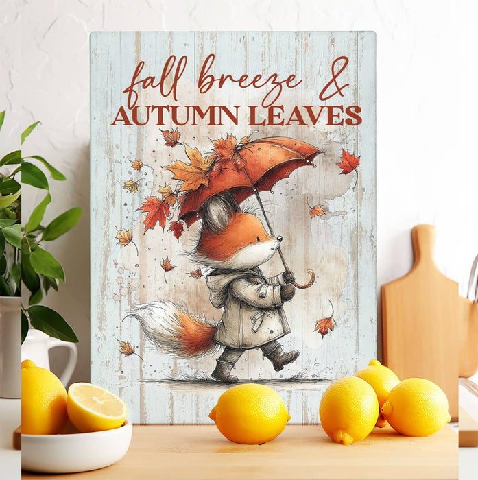 Fall Breeze Autumn Leaves Fox  Glass Cutting Board