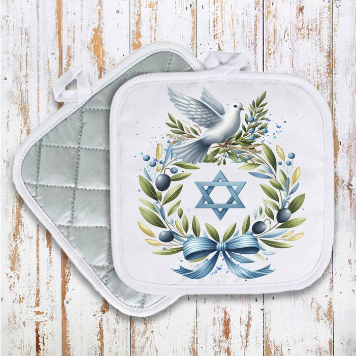 Hanukkah Olive Branch Dove Pot Holder Oven Mitt