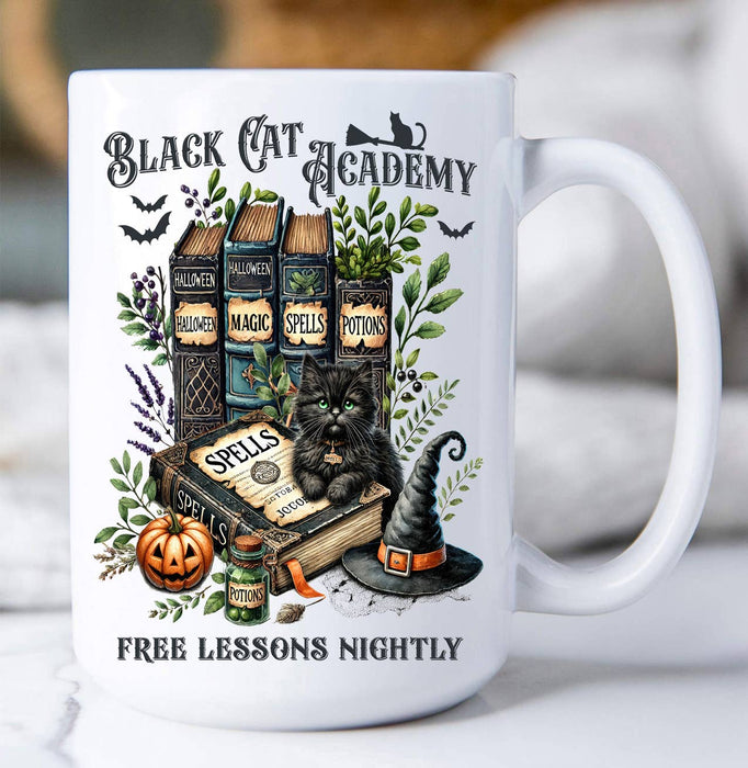 Black Cat Academy Books Coffee Mug