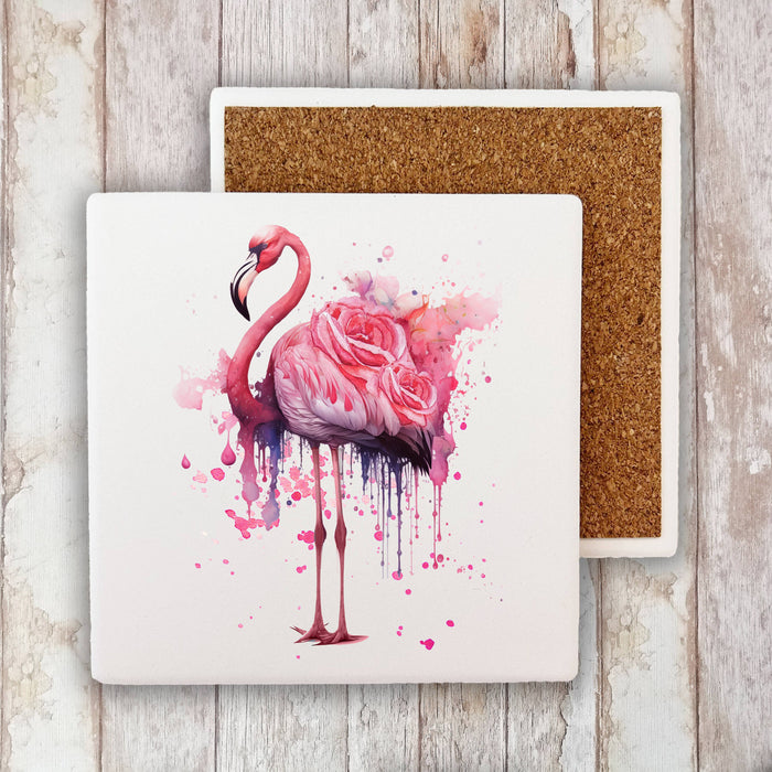 Beautiful Flamingo Roses Stone Coaster