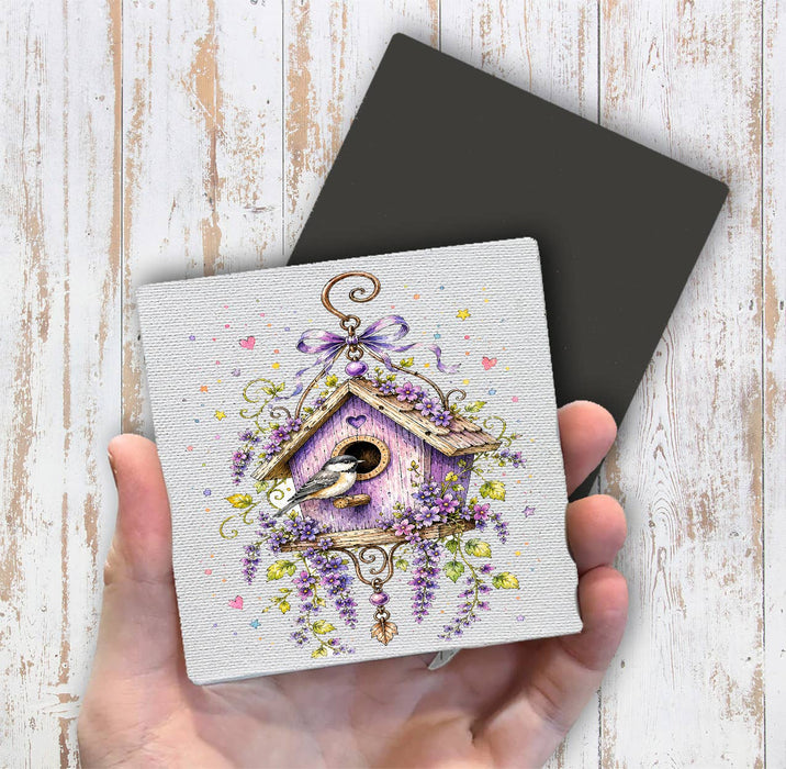 Lavender Whimsical Birdhouse Magnet Fridge