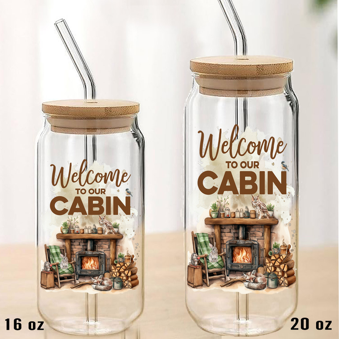 Welcome to our Cabin Can Glass with Lid Straw