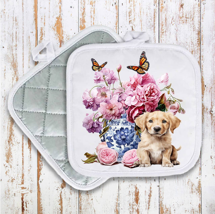 Golden Retreiver Puppy Vase Flowers Pot Holder Oven Mitt