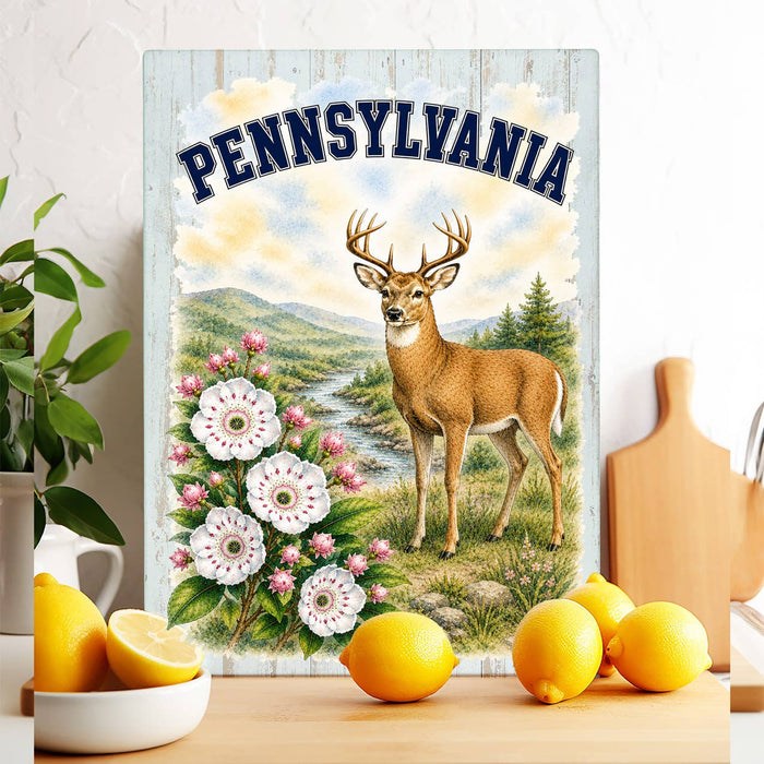 Pennsylvania State Bird and Animal Glass Cutting Board