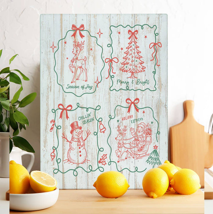 Christmas Hand-Drawn Doodle Glass Cutting Board Trivet