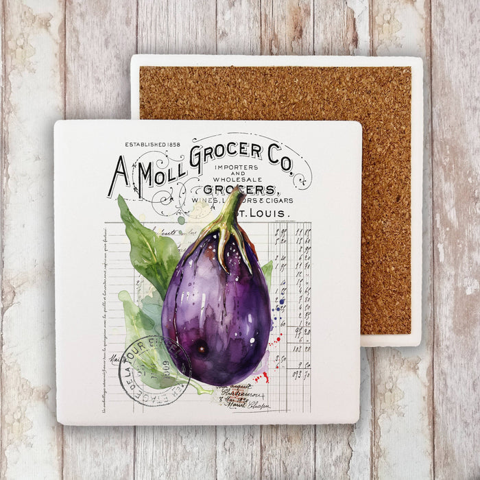 Vintage Farmhouse Eggplant Vegetables Stone Coaster