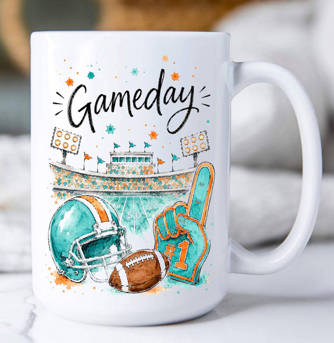Gameday Football Aqua & Orange Coffee Mug