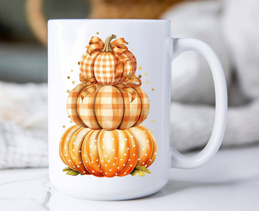 Fall Autumn Orange Checkered Pumpkins Coffee Mug