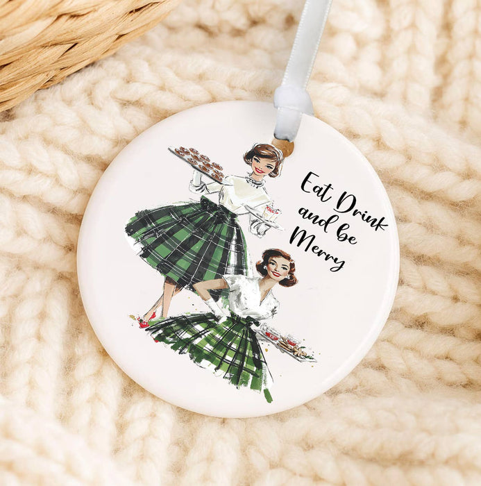 Retro Christmas Ladies Eat and be Merry Ornament