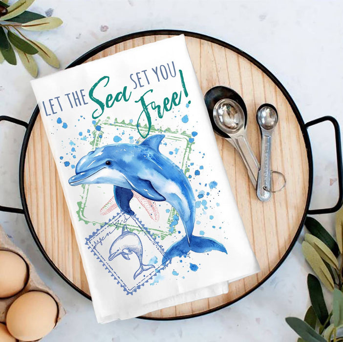 Sea Set you Free Doplphin Ocean Tea Towel