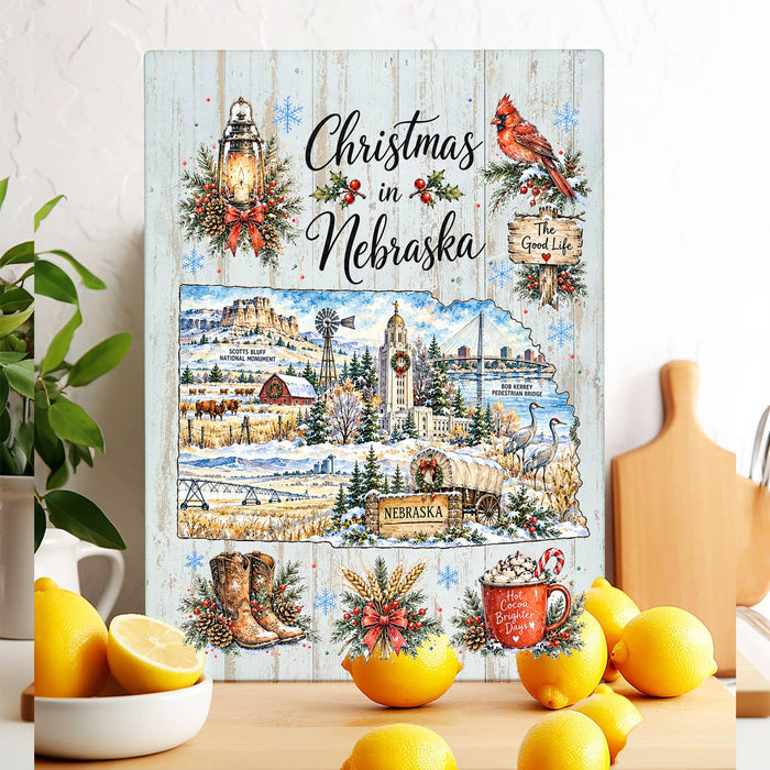Christmas in Nebraska State Map Glass Cutting Board