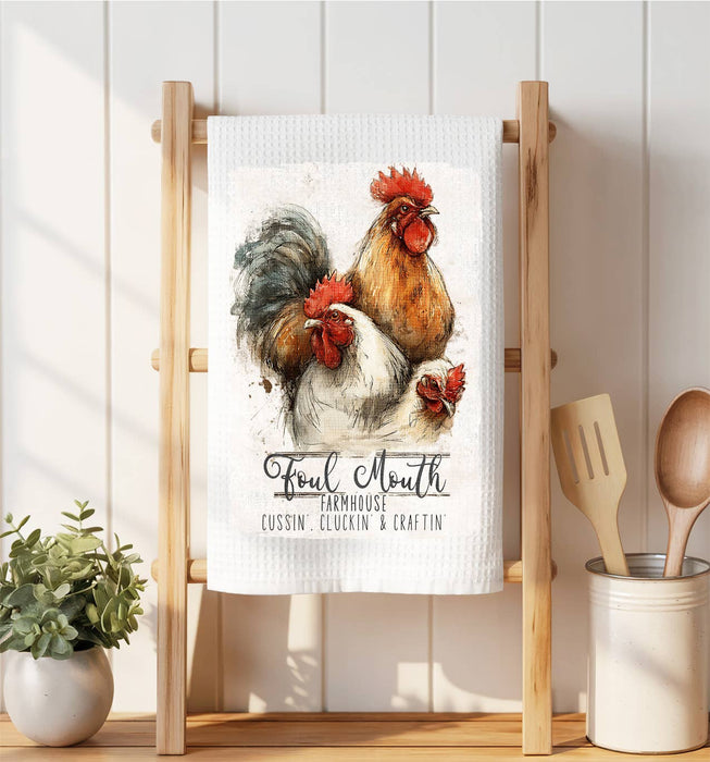 Chickens Foul Mouth Farmhouse Waffle Weave Towel