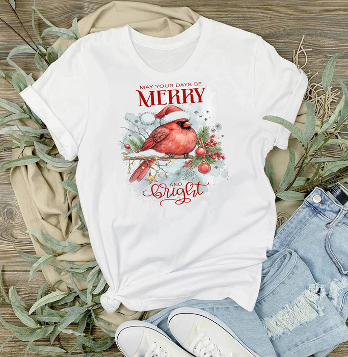 Christmas Days be Merry Red Cardinal T-Shirt