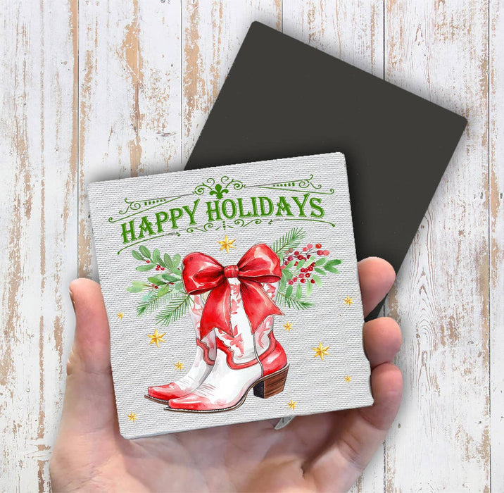 Christmas Happy Holidays Cowboy Boot Magnet Fridge
