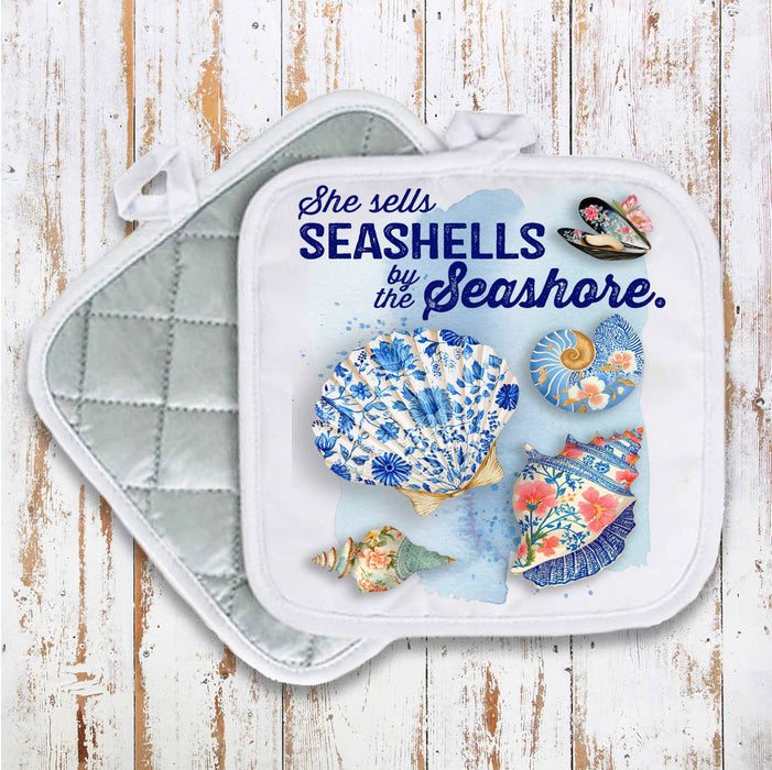 Seashells by the Seashore Floral Shells Pot Holder