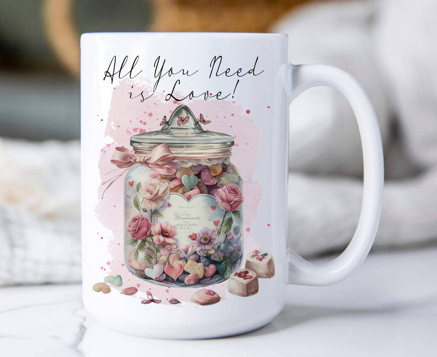Valentine Candy Jar Need Love 15 oz Coffee Mug