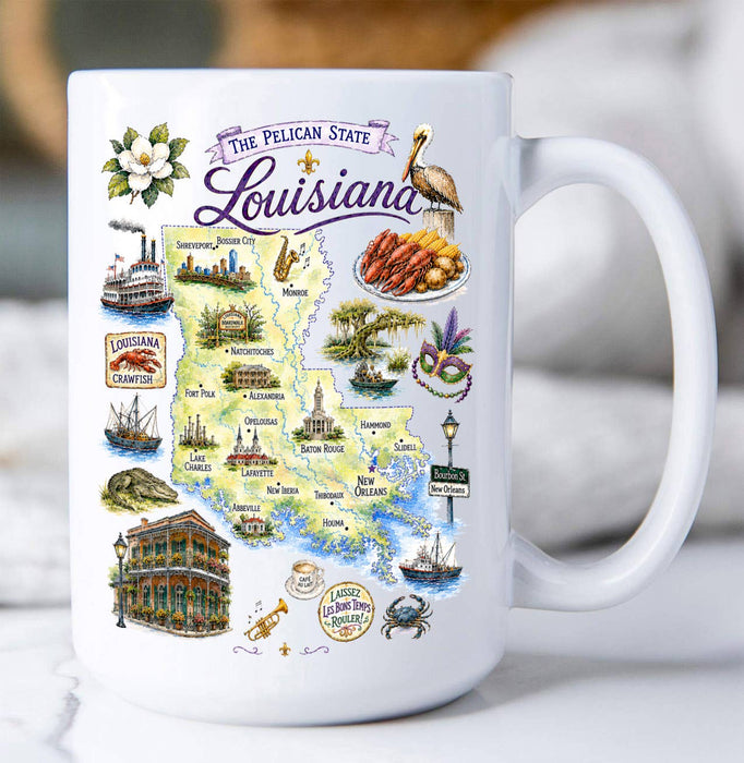 Louisiana State Map Landmark Coffee Mug