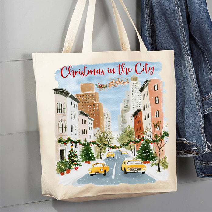 Christmas in the City Taxi Canvas Tote Bag
