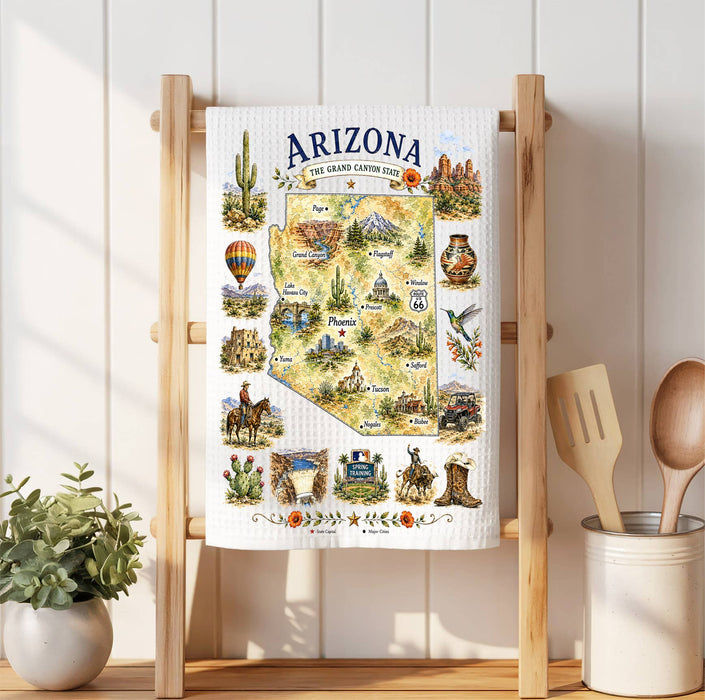 Arizona State Map Landmark Waffle Weave Towel