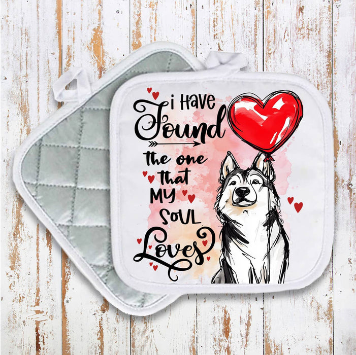 Dog Husky Found My Love Valentine Pot Holder Oven Mitt