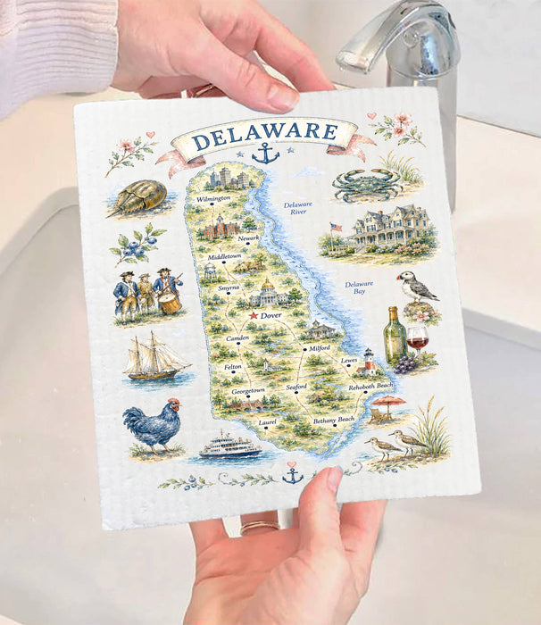 Delaware State Map Landmark Swedish Dishcloth