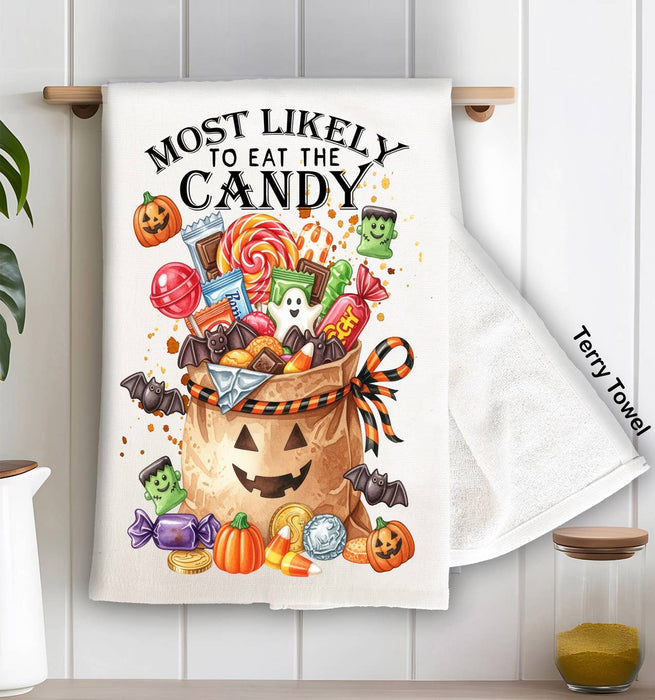 Halloween Most Likely to Eat The Candy Kitchen Terry Towel