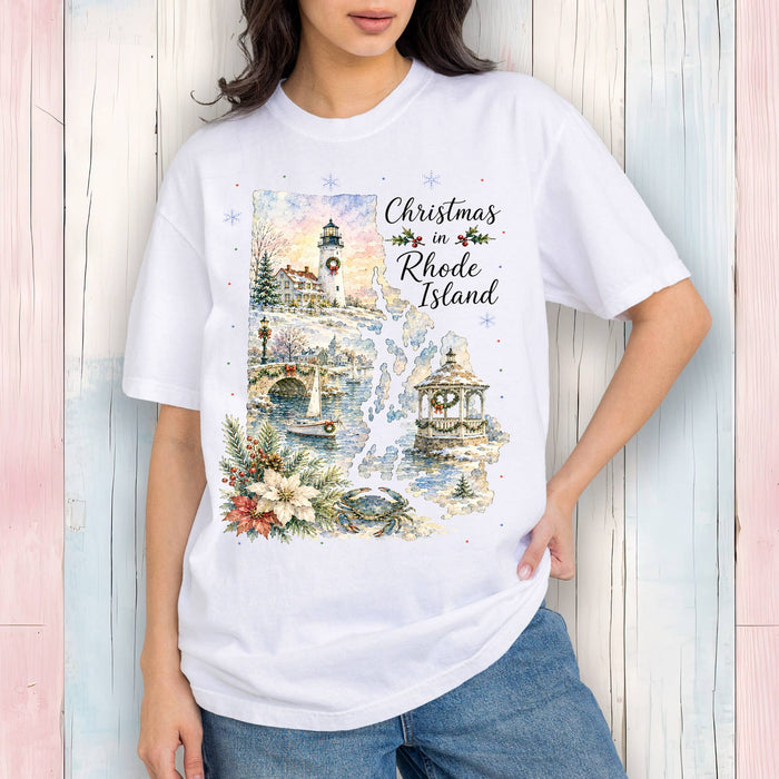 Christmas in Rhode Island State Map T-Shirt