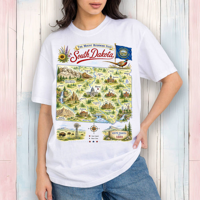 South Dakota State Map Landmark T-Shirt