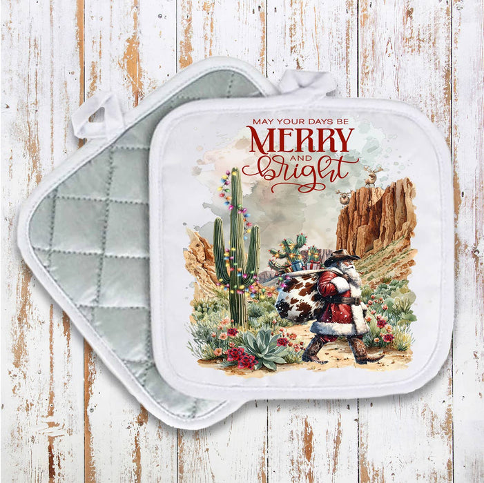 Christmas Cowboy Santa Cactus Desert Pot Holder