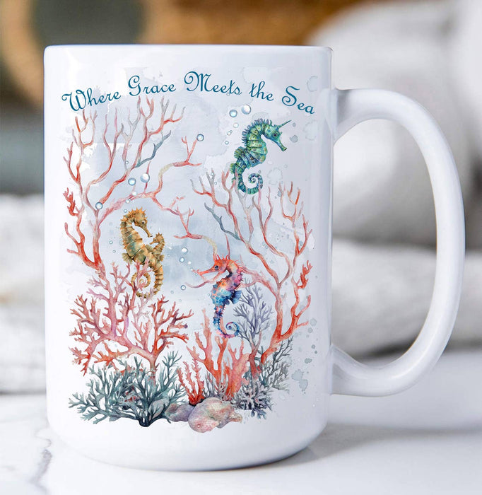 Grace Meets Sea Seahorses Beach Coffee Mug