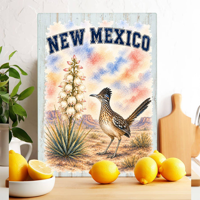 New Mexico State Bird and Animal Glass Cutting Board
