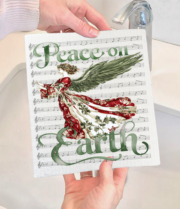 Christmas Peace on Earth Angel Swedish Dishcloth