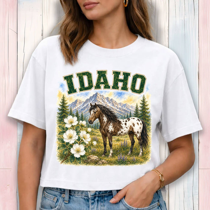 Idaho State Bird and Animal Cropped T-Shirt
