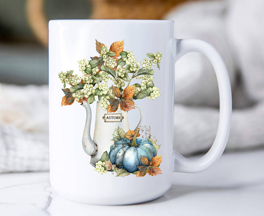 Fall Autumn Blue Pumpkin Watering Can Coffee Mug