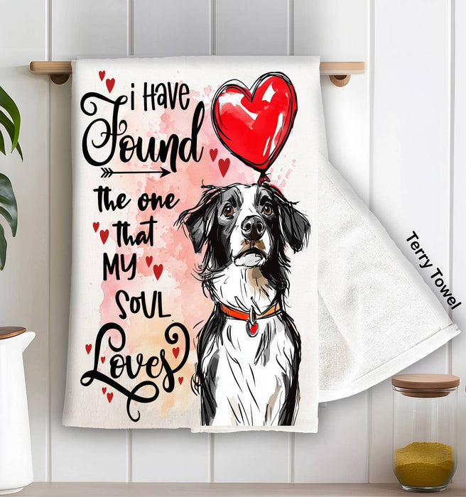 Dog Border Collie Found My Love Valentine Terry Towel