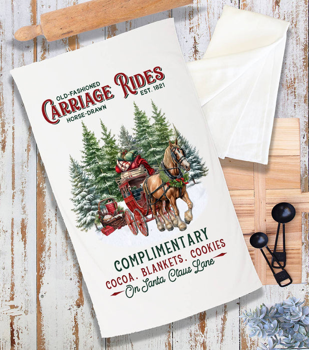 Christmas Carriage Rides Horses Terry Towel