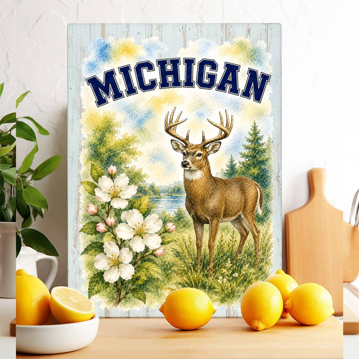 Michigan State Bird and Animal Glass Cutting Board