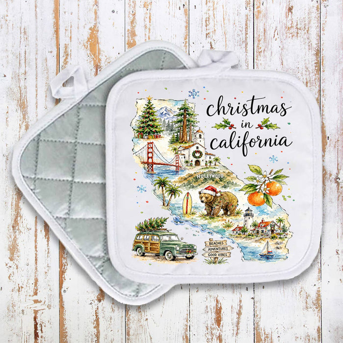Christmas in California State Map Pot Holder