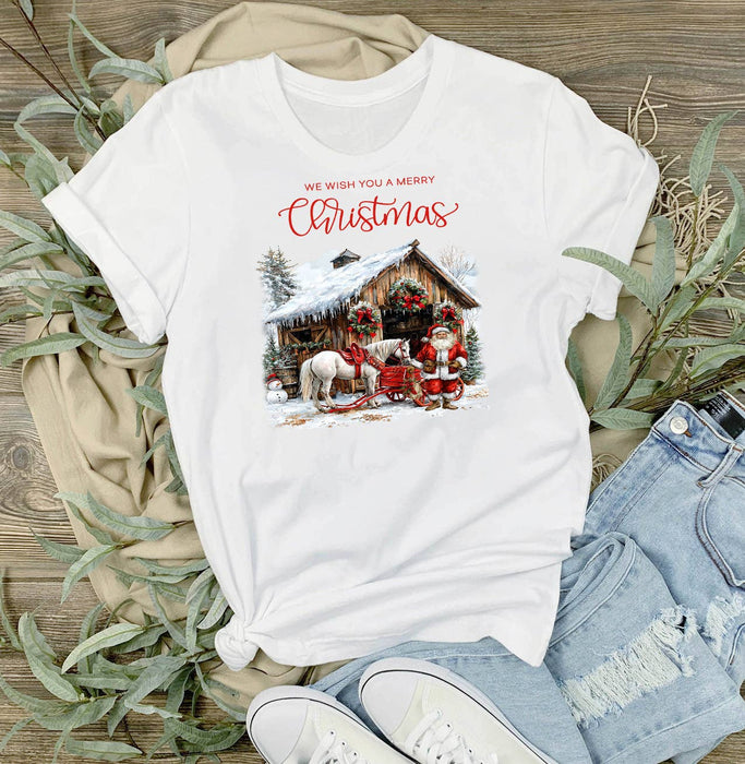 Merry Christmas Horse Barn Santa T-Shirt