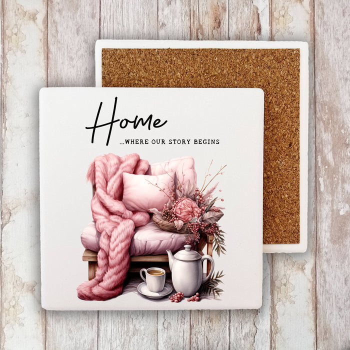 Home where our story begins Stone Coaster