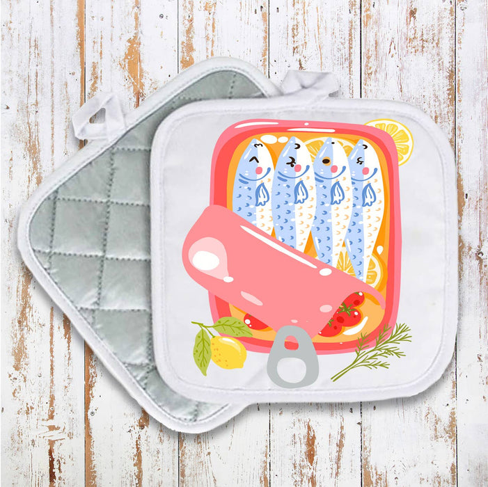 Cute Sardines Tinned Fish Coastal Pot Holder Oven Mitt