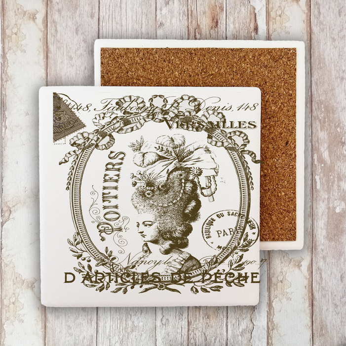 Vintage Shabby Chic French Lady Stone Coaster