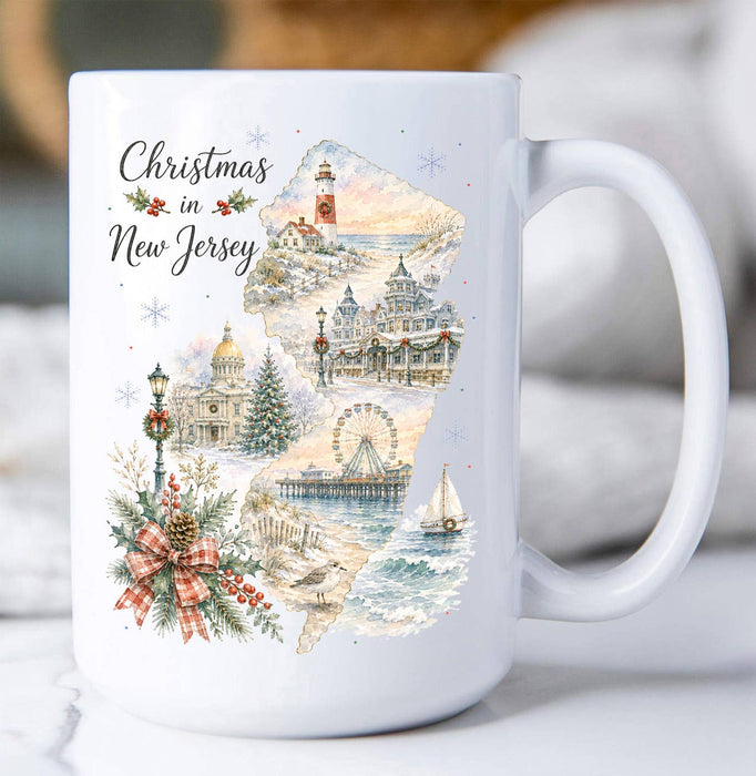 Christmas in New Jersey State Map Coffee Mug